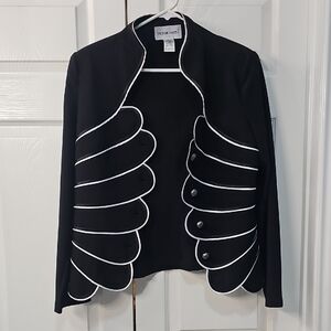 Vintage Victor Costa Black White Sculptured Scalloped Wing Jacket Large
